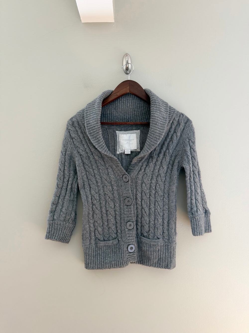 VINTAGE AMERICAN EAGLE Alpaca Angora Cable Knit Cardigan with Shrunken Fit